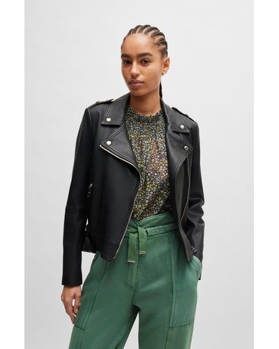 BOSS Veste Regular Fit en cuir nappa avec ceinture à boucle - Noir