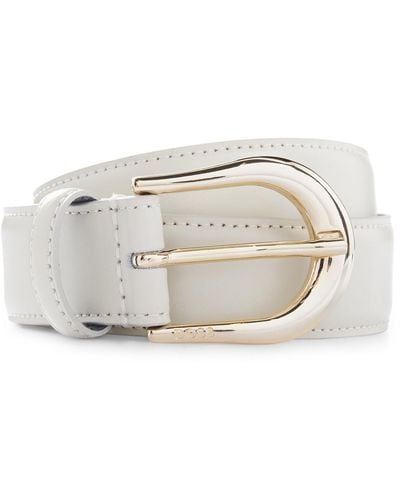 BOSS Italian-leather Belt With Logo-engraved Buckle - White