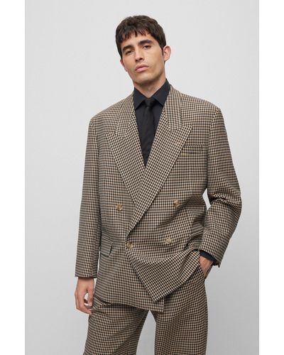 BOSS Relaxed-fit Jacket In Checked Stretch Cloth - Brown