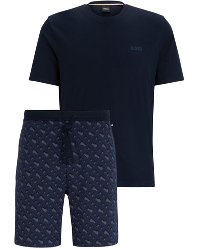 BOSS Pyjama aus Interlock-Baumwolle mit Logo in Geschenkbox - Blau