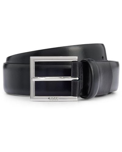 BOSS Leather Belt With Square Logo-engraved Buckle - Black