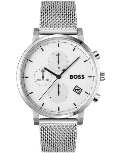 BOSS White-dial Chronograph Watch With Mesh Bracelet - Grey
