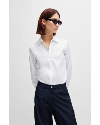HUGO Slim-fit Blouse In Organic Cotton With Stretch - White