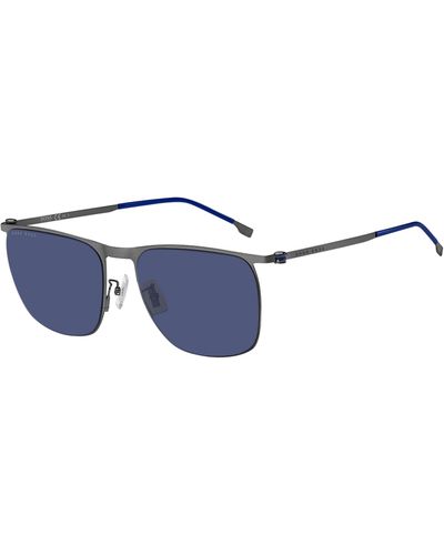 BOSS Steel Sunglasses With Blue Lenses And Sleeves