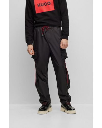 HUGO Recycled-ripstop Cargo Pants With Logo Print - Black