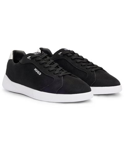 HUGO Faux-leather Lace-up Sneakers With Logo Detail - Black