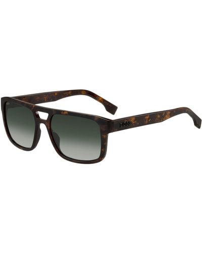 BOSS Double-bridge Sunglasses In Patterned Acetate With 3d Logo - Black