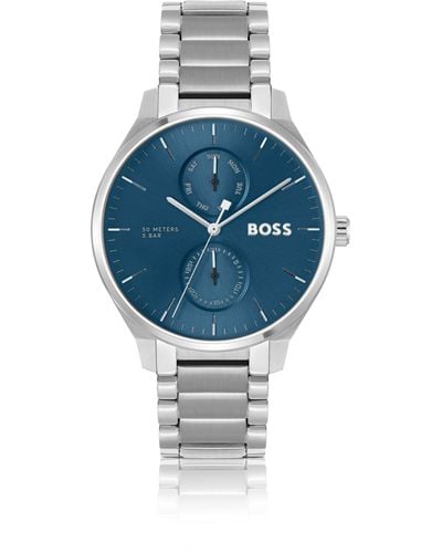BOSS Blue-dial Watch With Stainless-steel Link Bracelet