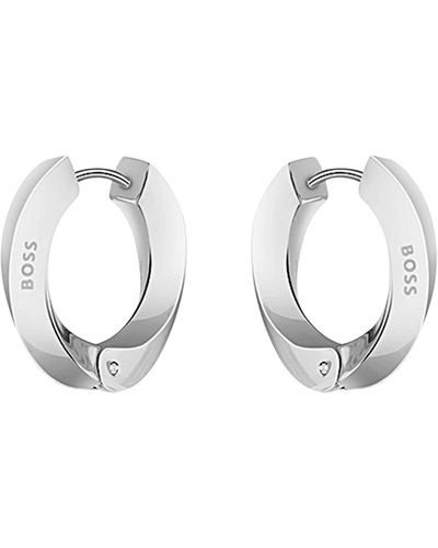 BOSS Silver-tone Twisted Hoop Earrings - White