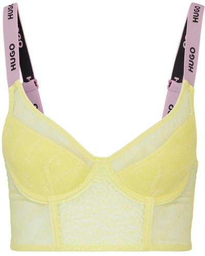 HUGO Lace Bra With Branded Straps And Hook And Eye Closure - Yellow