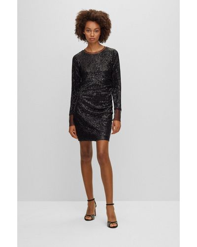BOSS Slim-fit Dress With Sequin Embellishments - Black
