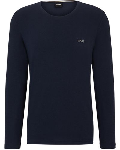 BOSS Regular-fit T-shirt Van Stretchkatoen Met Logostiksel - Blauw