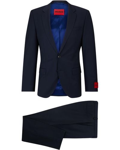 HUGO Slim-Fit Anzug aus funktionalem Stretch-Woll-Mix - Blau