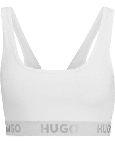 HUGO Brassière en coton stretch avec bandeau logo - Blanc