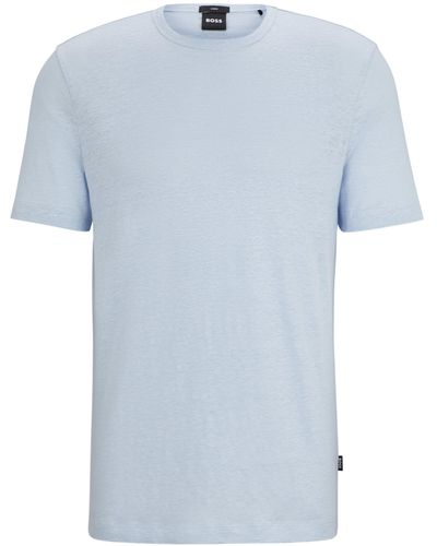 BOSS Regular-fit T-shirt Van Linnen - Blauw