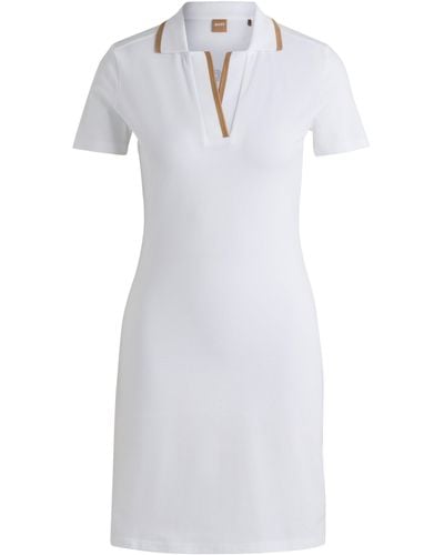 BOSS T-Shirt-Kleid aus elastischem Baumwoll-Piqué mit Logo - Weiß