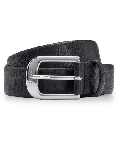 BOSS Italian-leather Belt With Logo Buckle - Black
