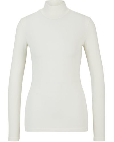 HUGO Slim-fit T-shirt Met Lange Mouwen En Hoge Halslijn - Wit