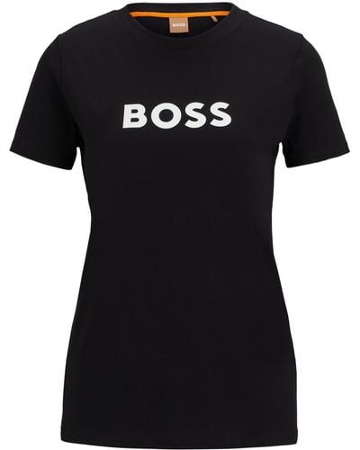 BOSS Regular-fit T-shirt Van Katoenjersey Met Contrasterend Logo - Zwart
