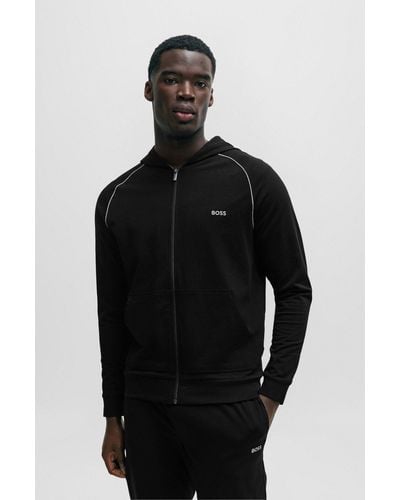 BOSS by HUGO BOSS Stretch-cotton Zip-up Hoodie With Logo Detail - Black