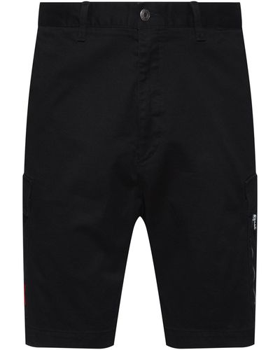 HUGO Regular-fit Shorts Van Katoen Met Rood Logolabel - Zwart