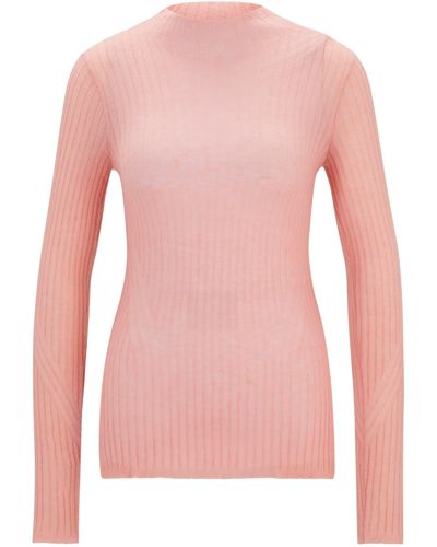 BOSS Slim-Fit Pullover aus Woll-Mix mit Seitenschlitzen - Pink