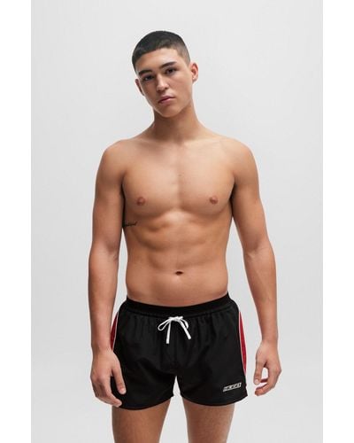 HUGO Fully Lined Swim Shorts In Quick-drying Fabric - Black