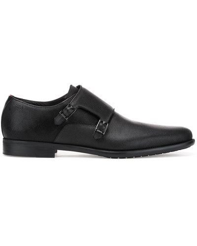 HUGO Double-monk Shoes In Printed Leather - Black