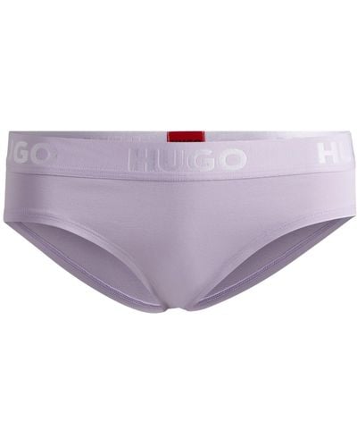 HUGO Stretch-cotton Regular-rise Briefs With Logo Waistband - Purple
