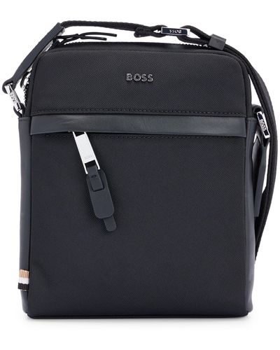 BOSS Structured-material Reporter Bag With Logo Lettering - Black