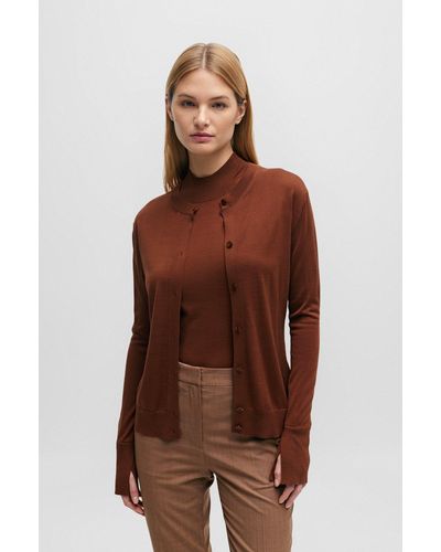 BOSS Slim-fit Cardigan In Pure Silk - Brown