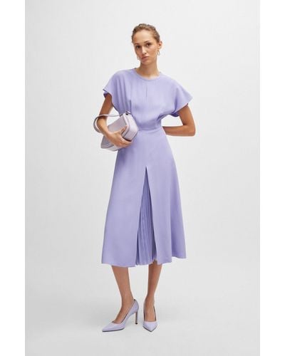 BOSS Keyhole-neckline Dress With Plissé Insert - Purple
