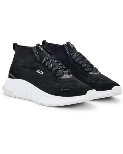 BOSS Ttnm Evo Mid-top Trainers With Knitted Uppers - Black