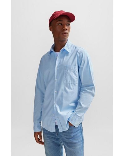 BOSS Regular-fit Shirt In Organic-cotton Poplin - Blue