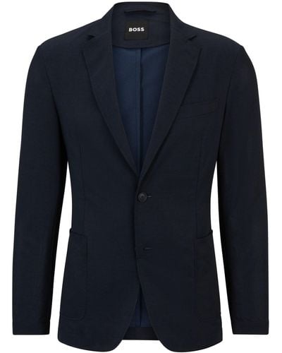 BOSS Slim-fit Jacket In Wrinkle-resistant Mesh - Blue
