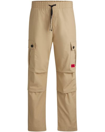 HUGO Regular-fit Cargo Trousers In Ripstop Cotton - Natural