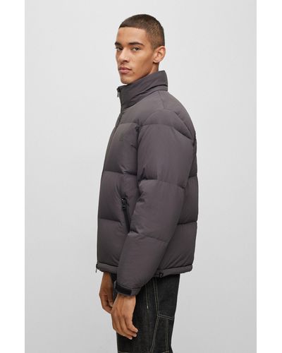 HUGO Regular-fit Water-repellent Puffer Jacket With Stacked Logo - Gray