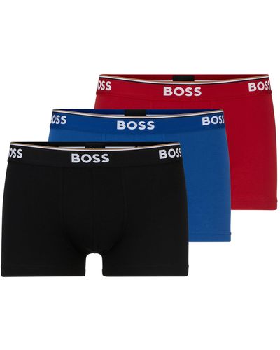 BOSS Lot de trois boxers courts en coton stretch ornés de logos à la taille - Rouge