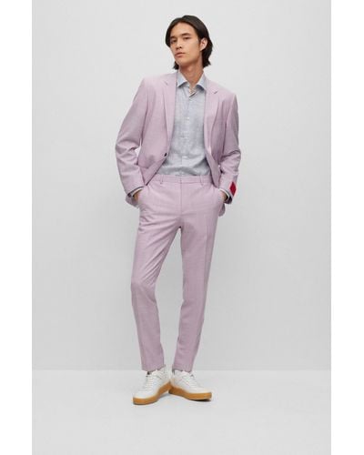 HUGO Slim-fit Suit In Patterned Performance-stretch Fabric - Purple