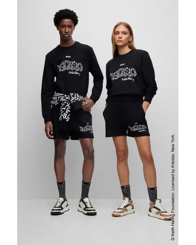 BOSS X Keith Haring Gender-neutral Shorts In Cotton-blend Terry - Black