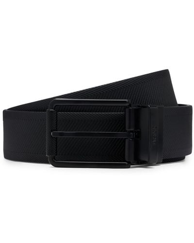 BOSS Reversible Leather Belt With Black-varnished Roller Buckle