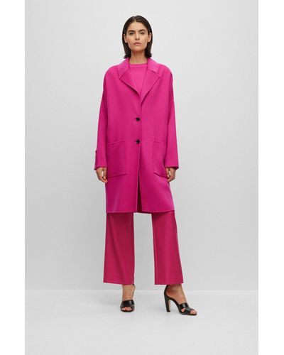 BOSS Melange Relaxed-fit Coat Blended With Wool - Pink