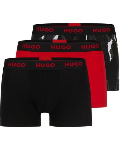 HUGO Triple-pack Of Stretch-cotton Trunks With Logo Waistbands - Grey