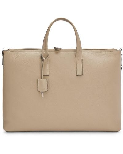 BOSS Leather Holdall With Detachable Keyholder And Two-way Zip - Natural