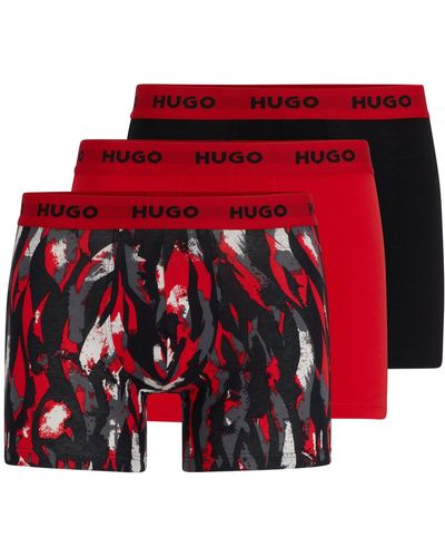 HUGO Paquete de tres calzoncillos bóxer en algodón elástico con logos en la cintura - Rojo