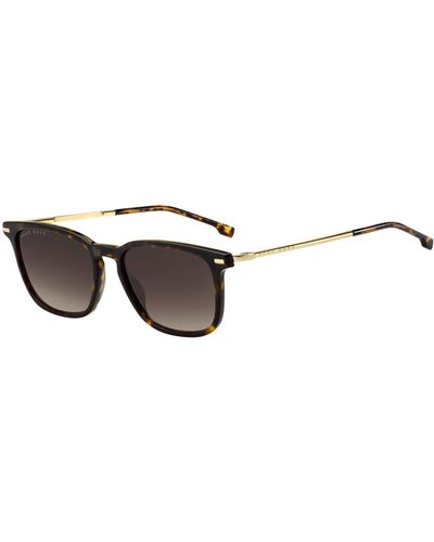 BOSS Havana Sunglasses With Gold-tone Temples Men's Eyewear - Black