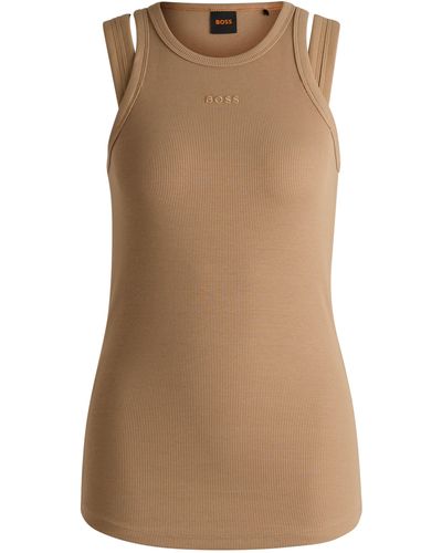 BOSS Stretch-cotton Vest Top With Logo Detail - Brown