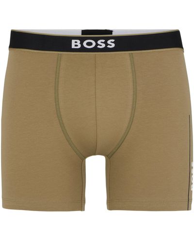 BOSS Eng anliegende längere Boxershorts aus Stretch-Baumwolle mit Logo und Streifen - Grün