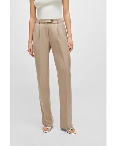 BOSS High-waisted Pants With A Wide Leg - Natural