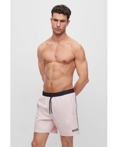 BOSS Contrast-logo Swim Shorts In Recycled Material - Pink